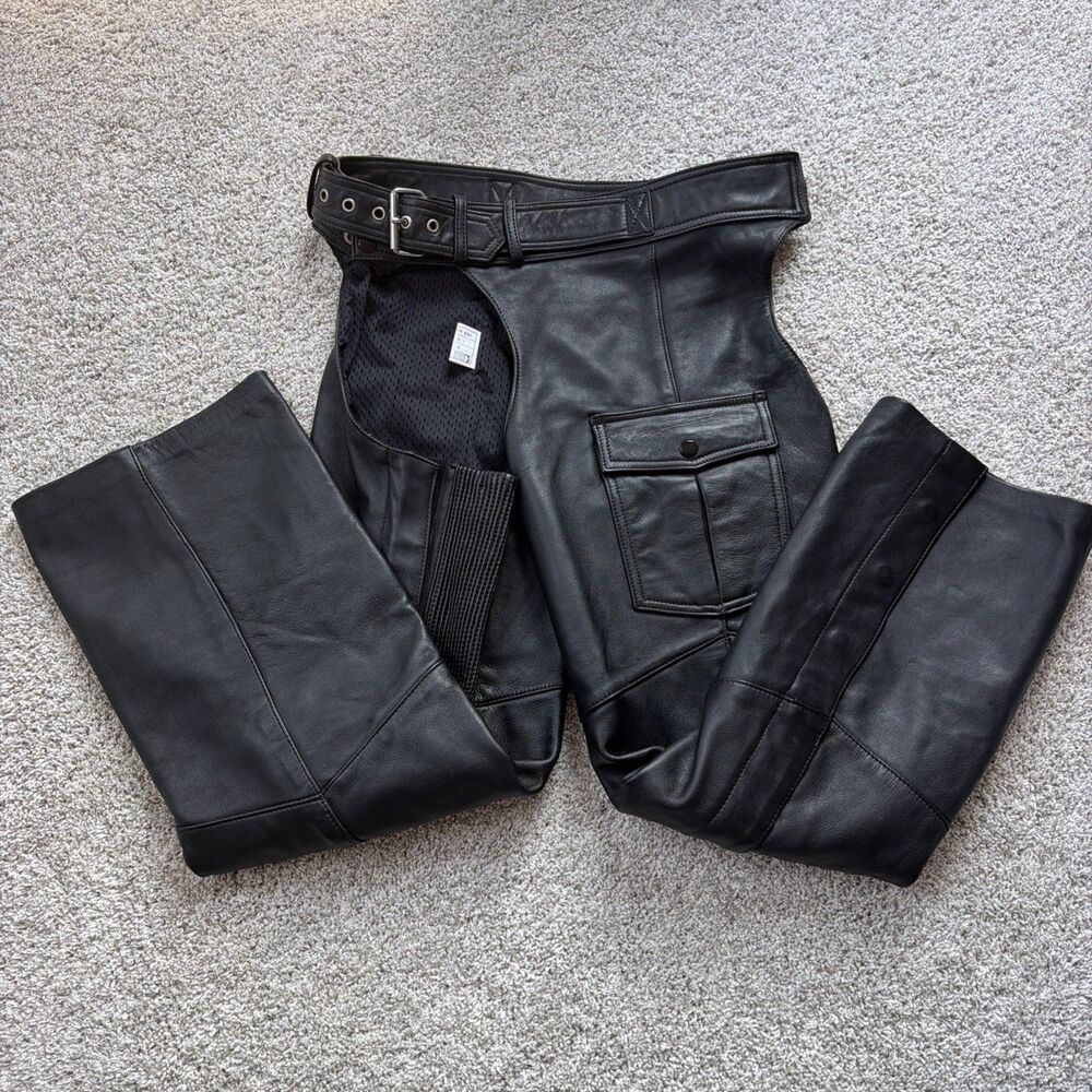 Vtg Harley Davidson Hein Gericke Leather Motorcycle Riding Chaps Pocket Size M